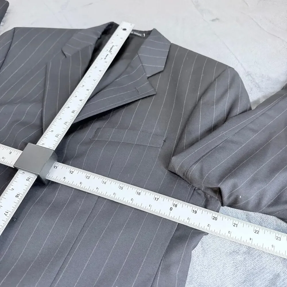 Chaps Men's Blazer Sport Coat Wool Cashmere Blend Sz 37s Dark Blue W/ Pin Stripe